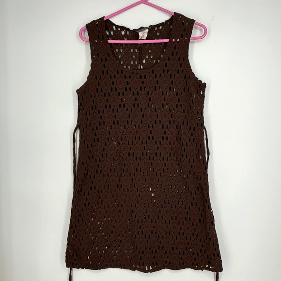 UnCivilized Womens Vintage Large Dress Open Knit Brown Sleeveless Belted - Picture 1 of 9